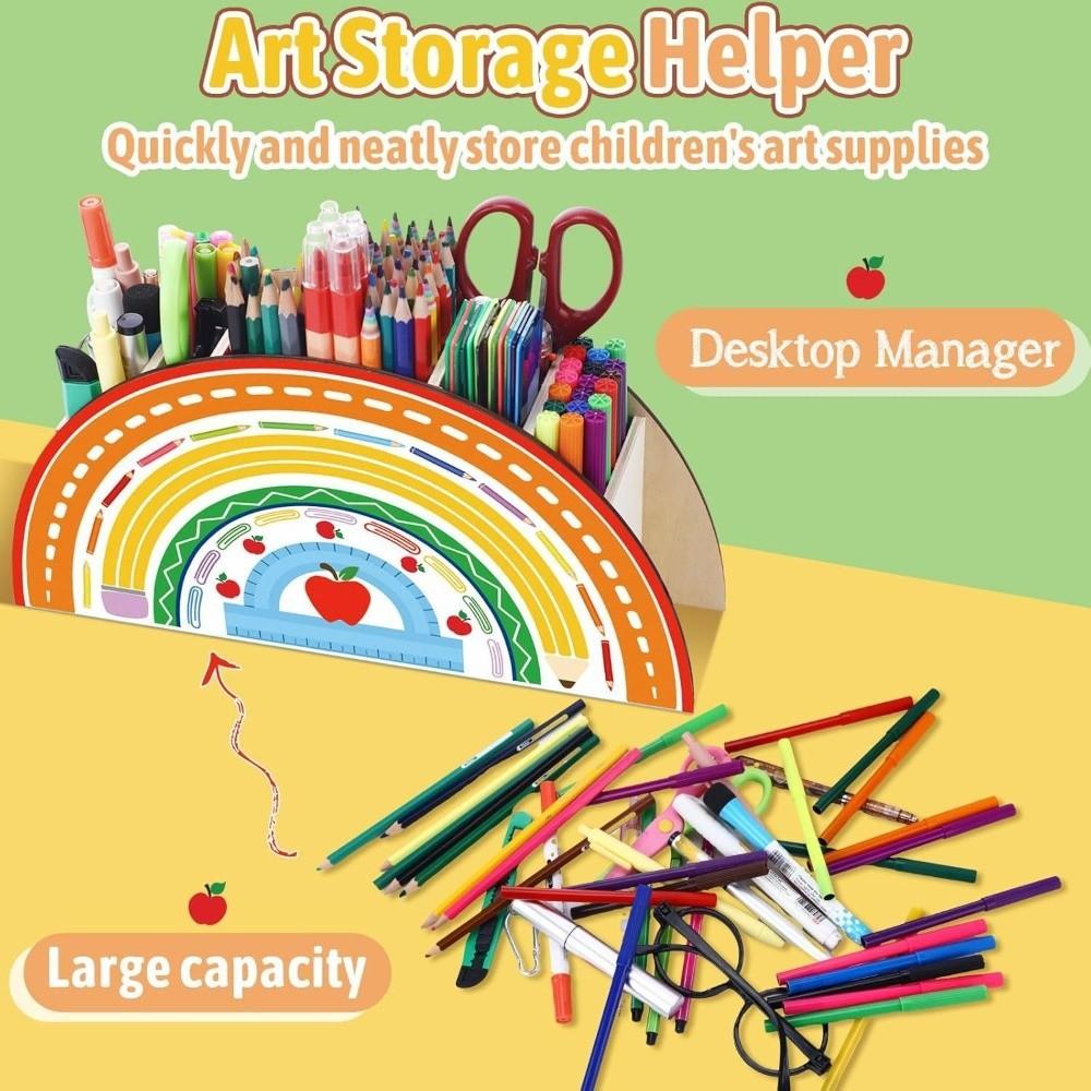 Wooden Teacher's Day Pencil Holder 5 Slots Desk Organizer Rainbow Pencil Holder for Desktop
