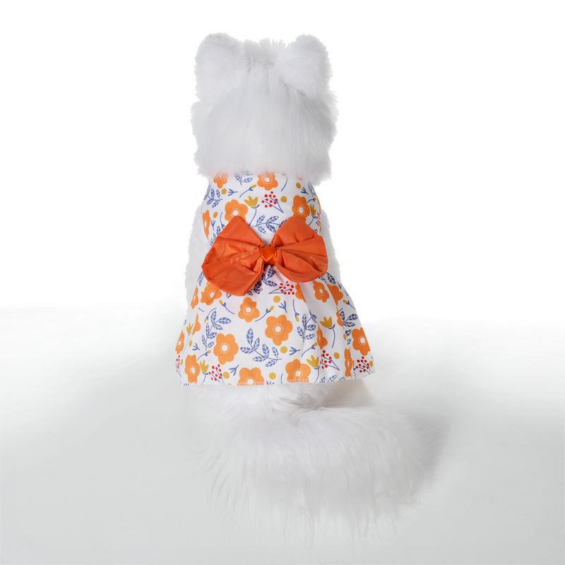 Summer Pet Dog Princess Dress Lace Bow Printed Skirt Sleeveless Floral Clothes for Small Medium Puppy Poodle Cat Party Apparel