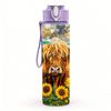 1PC Highland Cow Sunflower Mix Print 750ml Color Plastic Sports Water Bottle Leakproof Flip Straw Lid Suitable for Sports Office Home Use