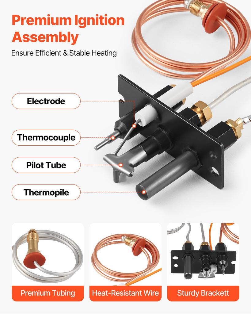 VEVOR Gas Pilot Assembly, OE 485-510A,4021-736,2103-010 Fireplace Gas Pilot Assembly Kit, Natural Gas Ignition Replacement