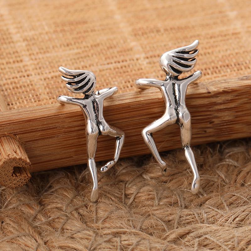 Уникальные серьги-клипсы с трехмерными металлическими персонажами серебристого цвета для женщин, креативные ретро-серьги, ювелирные изделия