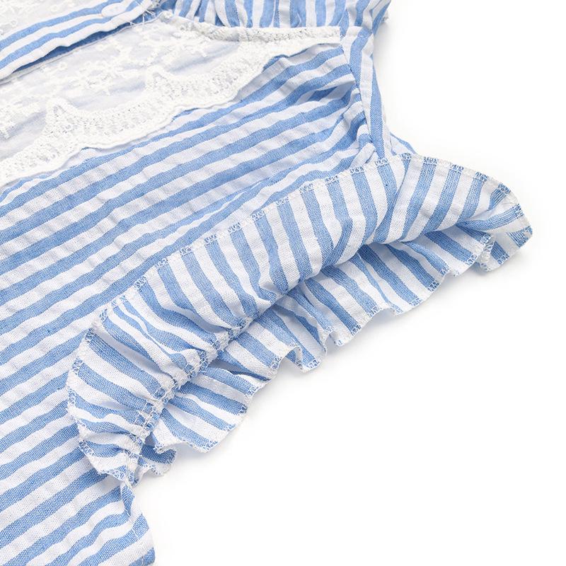 2026 Women's Summer Flutter Sleeve Striped Lace Trim Shirt