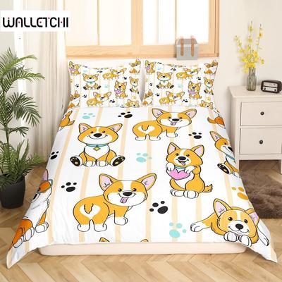 Пододеяльник Corgi King Queen Size, полиэстеровый комплект постельного белья для детей, мальчиков и девочек, с наволочкой, милая собака Kawaii