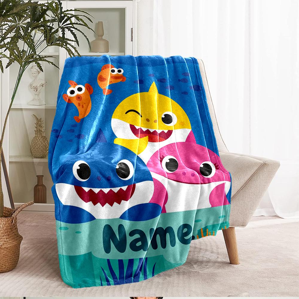 Custom Name Shark Theme Printed Blanket - Perfect for Couch, Bed, Travel & Outdoor Use | Machine Washable, Cozy & Durable.