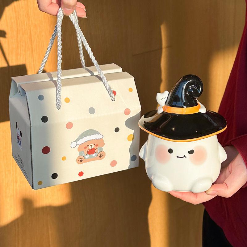 Хэллоуин милая чашка-привидение девушка керамическая кружка с крышкой ложкой офисная парная кофейная чашка сувенир