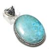 Natural Caribbean Larimar Gemstone 925 Sterling Silver Pendant 2.40" T8r78