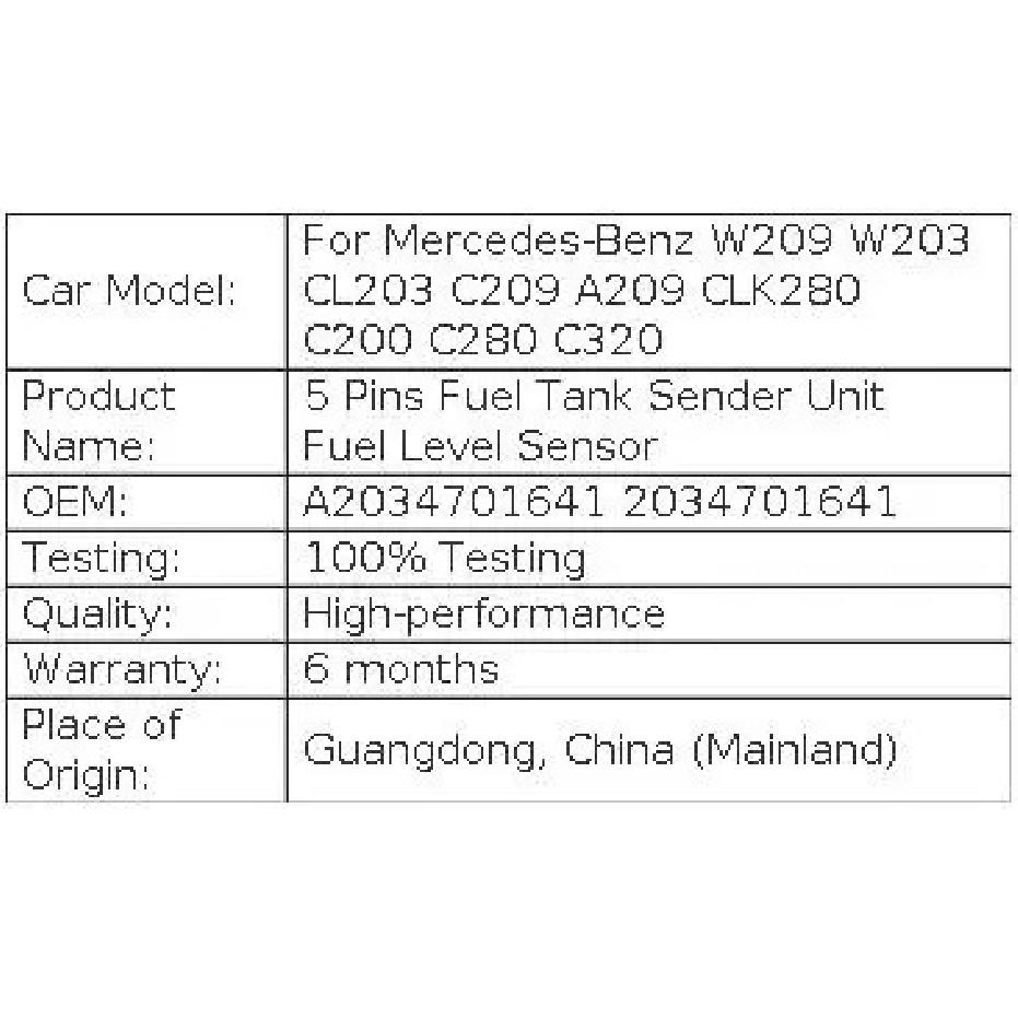 JH A2034701641 2034701641 Fuel Level Sensor Fuel Tank Sender Unit For Mercedes-Benz W209 W203 CLK280 CLK320 C200 C280 C320
