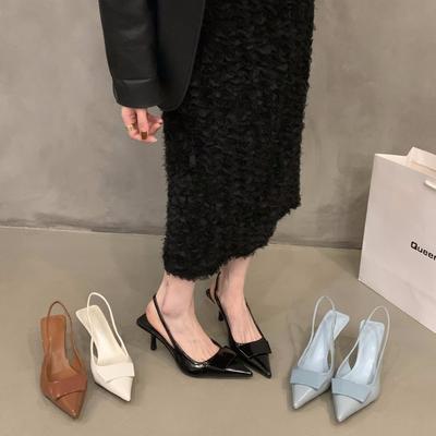 Черные темпераментные босоножки с сумкой на голове, туфли-феи 2024 года, новые французские туфли с острыми носами на высоком каблуке