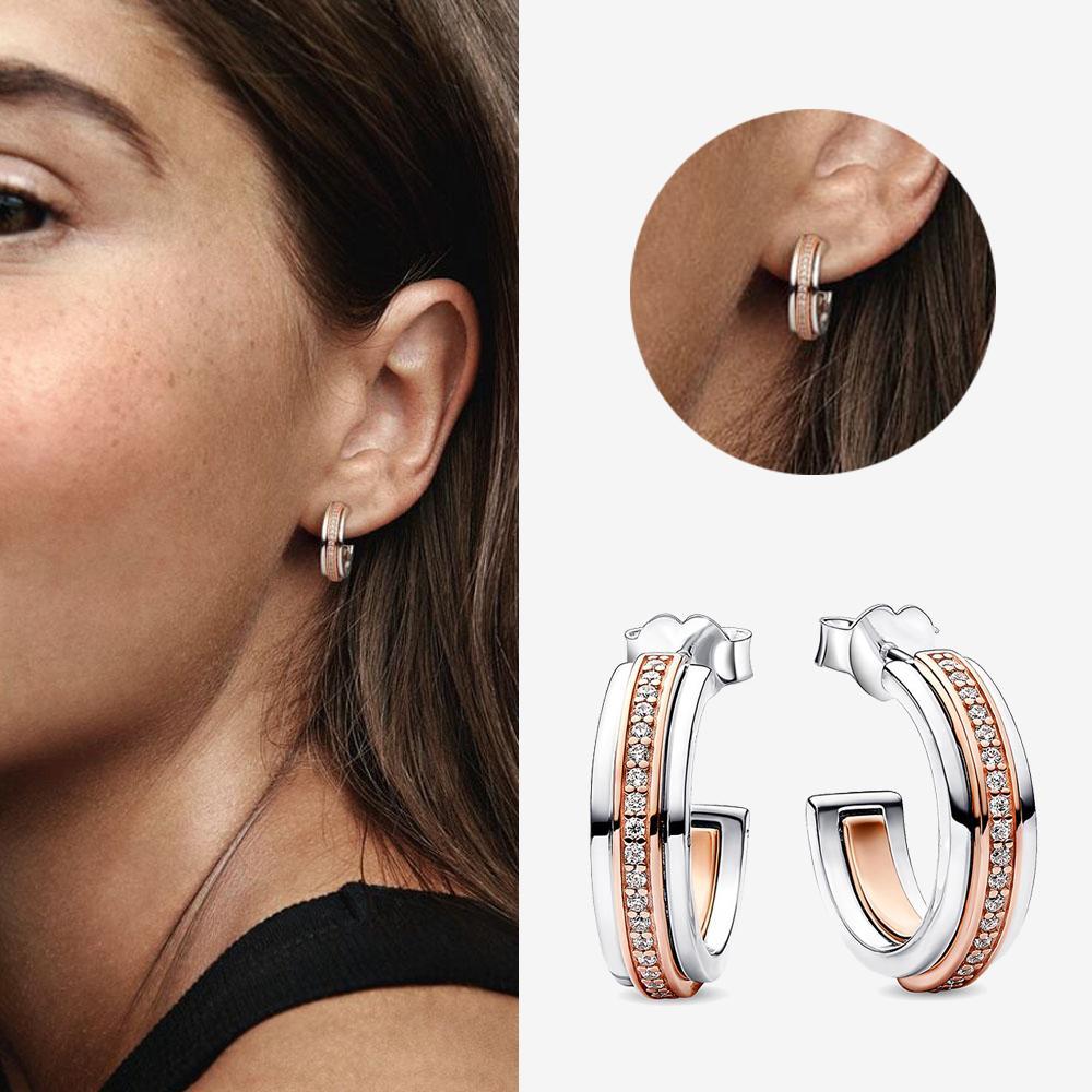 Authentic 925 Silver Cherry Blossom Bow Heart Hoop Stud Drop Earrings plata de ley Jewelry DIY Birthday Gift Original
