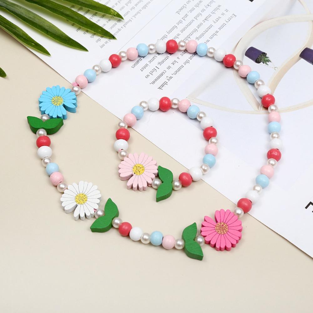 2pcs Cute Cartoon Wood Beads Necklace Animal Shape Children's Necklace Bracelet Jewelry Set