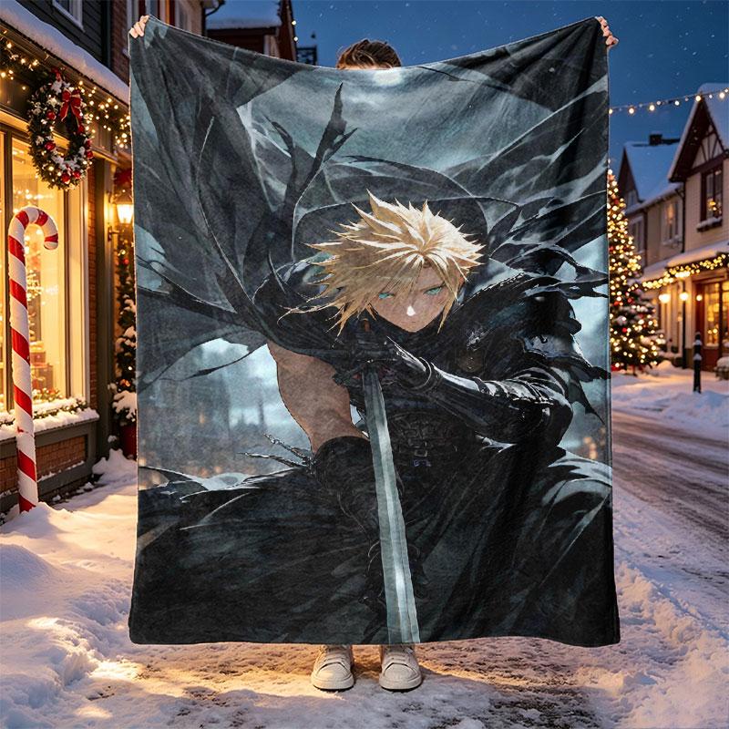 Final Fantasy Pattern Blanket for Home Decoration, Bed, Sofa, Car Travel, Camping, Suitable for All Seasons, Birthday Christmas Gift