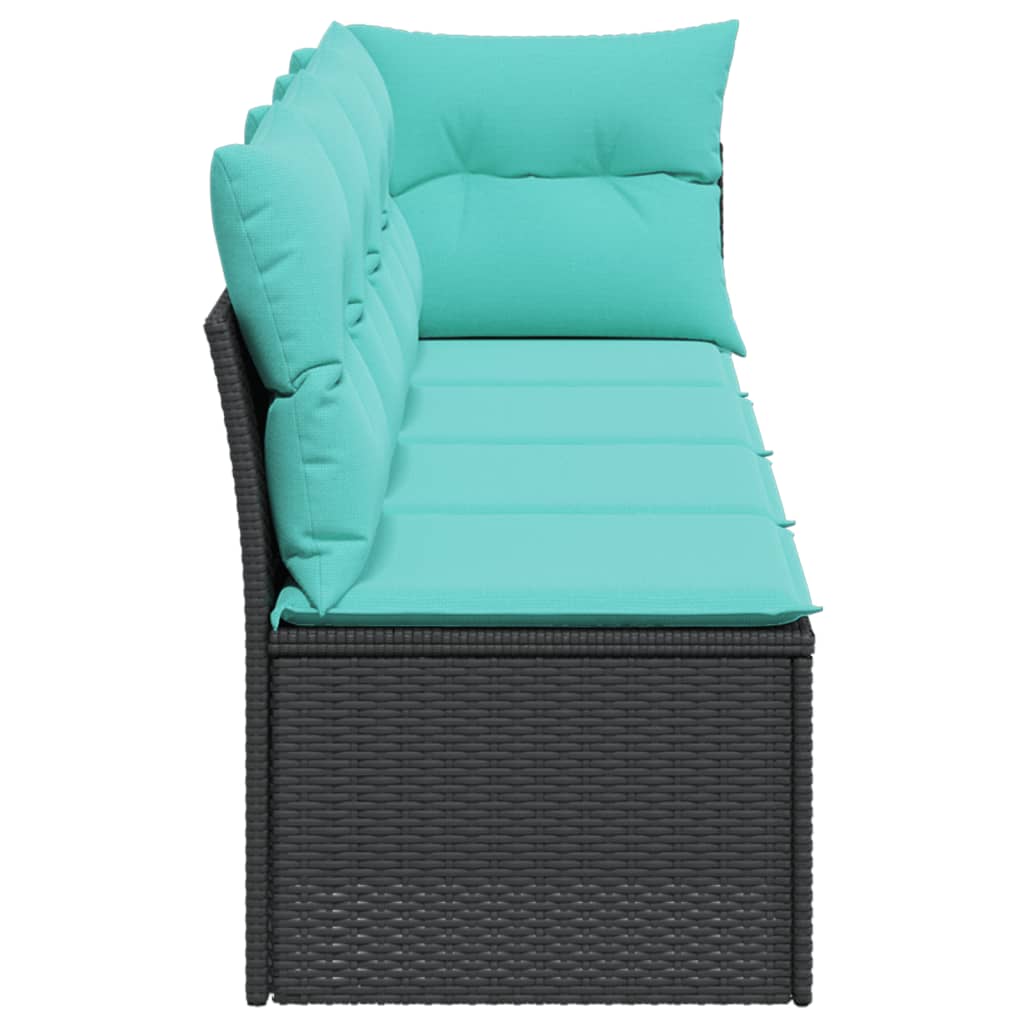 Garden Sofa with Cushions 4 Seater Black Poly Rattan