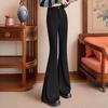 Женские весенние черные эластичные брюки с высокой талией, расклешенные, стройнящие