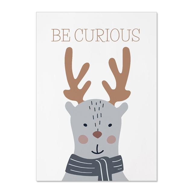 Пятнистый олень в шарфе, лиса, сова, медведь, холст, набор для детской комнаты, лес, настенное искусство, зимние животные, принты, декор для детской комнаты, без рамки