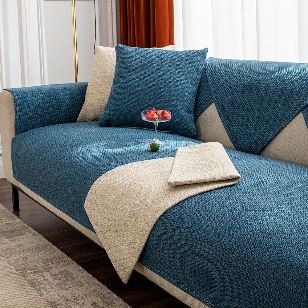 Modern Cotton Linen Sofa Cover Solid Color Four Seasons Universal Non-Slip Sofa Cushion Living Room   Cover Furniture Dust Cover
