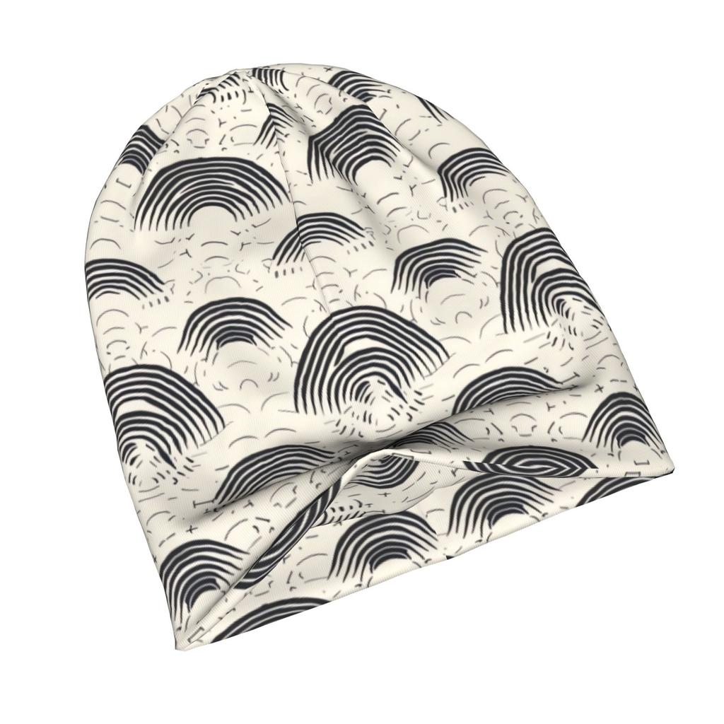 2D Flat Printing Minimalist Black and White Rainbows Pattern Art Print Modern Adult Beanie Designed to with Laid Back Street Style or Elevate Simple O