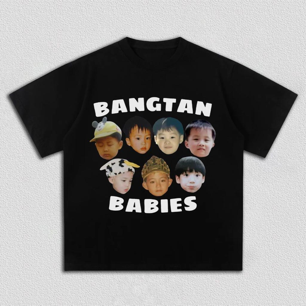 BTS Bangtan Babies Графическая Унисекс Футболка 100% Хлопок 2026 Лето Новая K-pop Оверсайз Уличная Мода Футболка с Круглым Вырезом Подарки для Фанатов