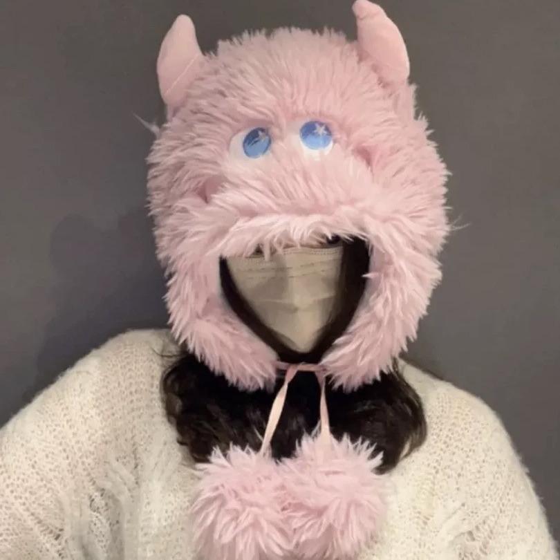 Милая забавная плюшевая шапка женская зимняя теплая утолщенная холодная защита шеи пушистая мультяшная уродливая милая защита для ушей шапка Lei Feng