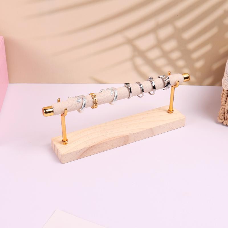 Solid Wood Base Ring Display Rack Sponge Stick Ring Holder Multi Layer Ring Storage And Organization Rack Removable Metal Rack
