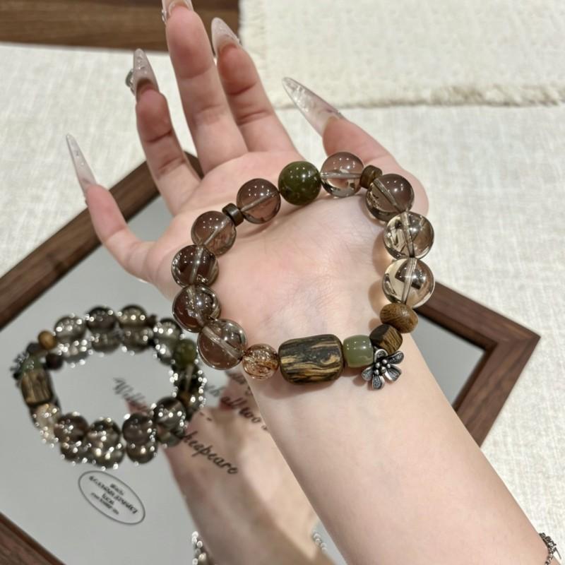 Natural Crystal Jade Beaded Bracelet Retro Minimalist Jewelry Men Women Daily Wear Gift