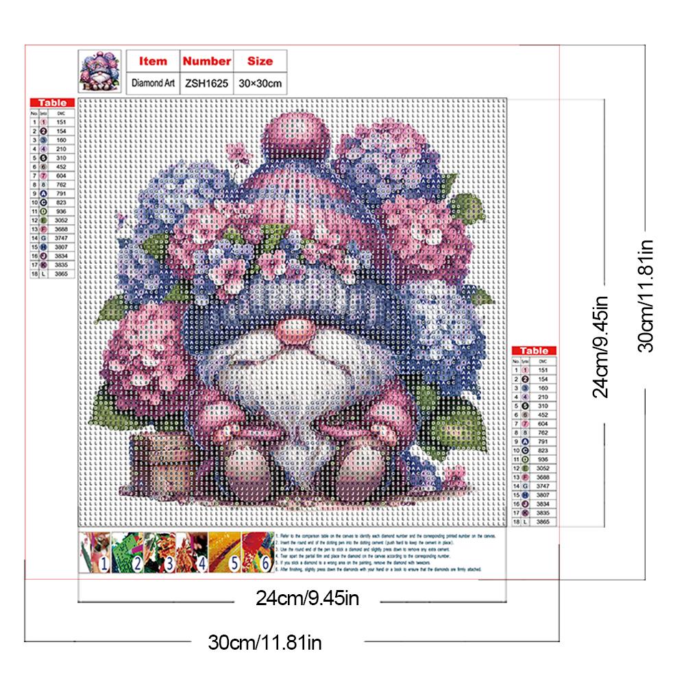 5D DIY Full Round Drill Diamond Painting Lavender Gnome Kit Home Decor30x30cm