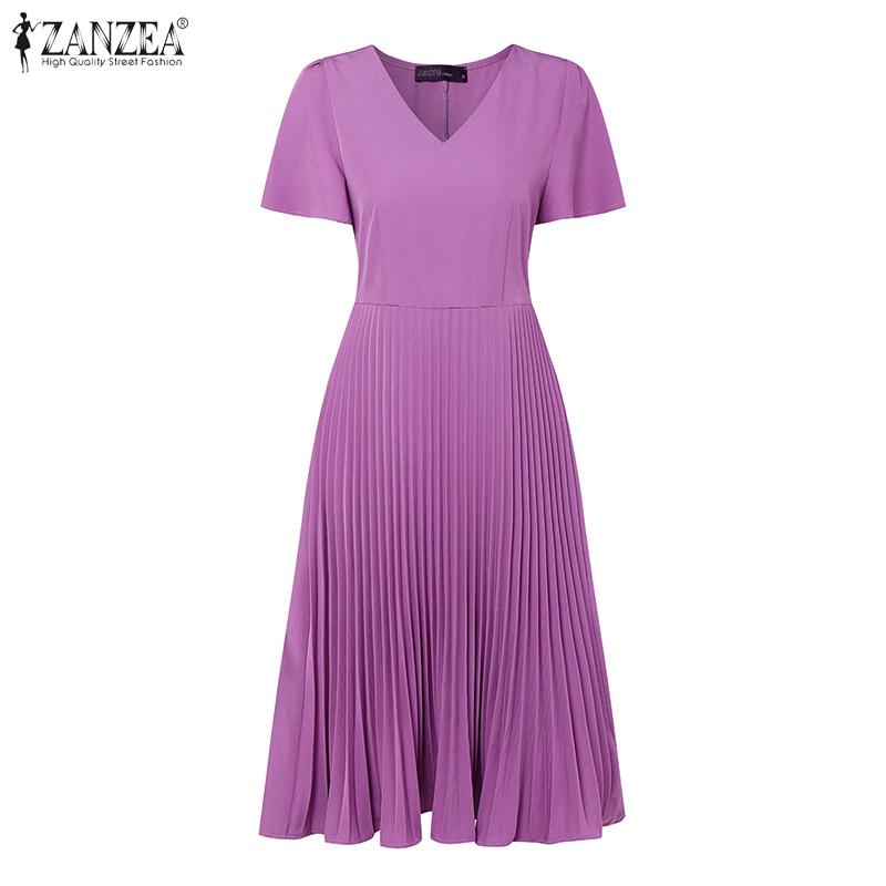 ZANZEA Women Casual V-Neck Summer Short Sleeve Dress
