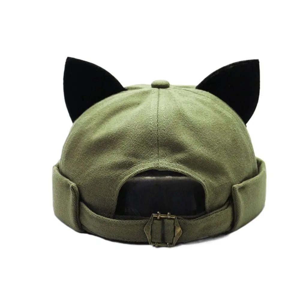 Милая, милая, кошачья шляпа без полей, индивидуальная, повседневная, однотонная, хлопковая, дышащая, стираная, старая, унисекс, шапка-бини