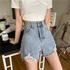 Summer Pants Classic and Minimalist Fashion Versatile Summer Women's Row Buckle High Waist Hole Thin Loose Outside Wear Wide Leg A Word Denim Shorts