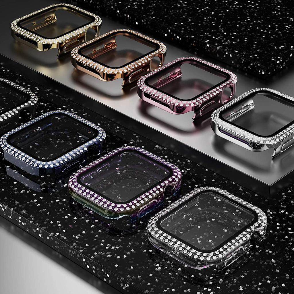 Алмазный чехол для Apple Watch Case 45мм 41мм 44мм 40мм 38мм 42мм Закаленное стекло Защита экрана iWatch series 9 7 SE 6 8 5 4 3