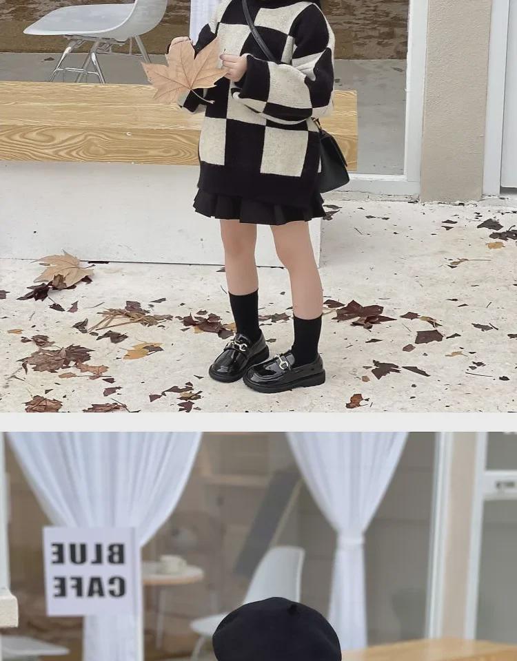 2024 Весна/Осень Для Девочек Корейский Шахматный Вязаный Свитер - Повседневный Универсальный Топ