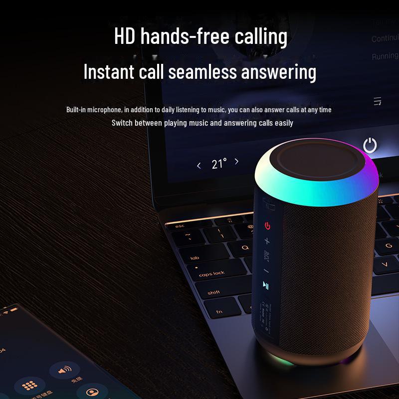 High-Power Portable Bluetooth Speaker with Colorful Subwoofer and Karaoke Functionality