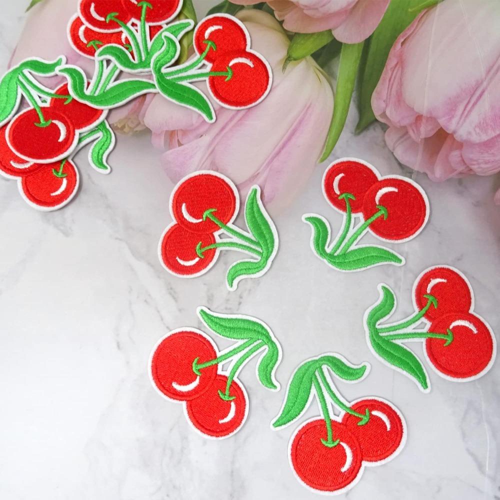 20 штук Полиэстер Милые нашивки с вишнями Красные Милые фруктовые пришивные/приклеивающиеся нашивки Джинсы