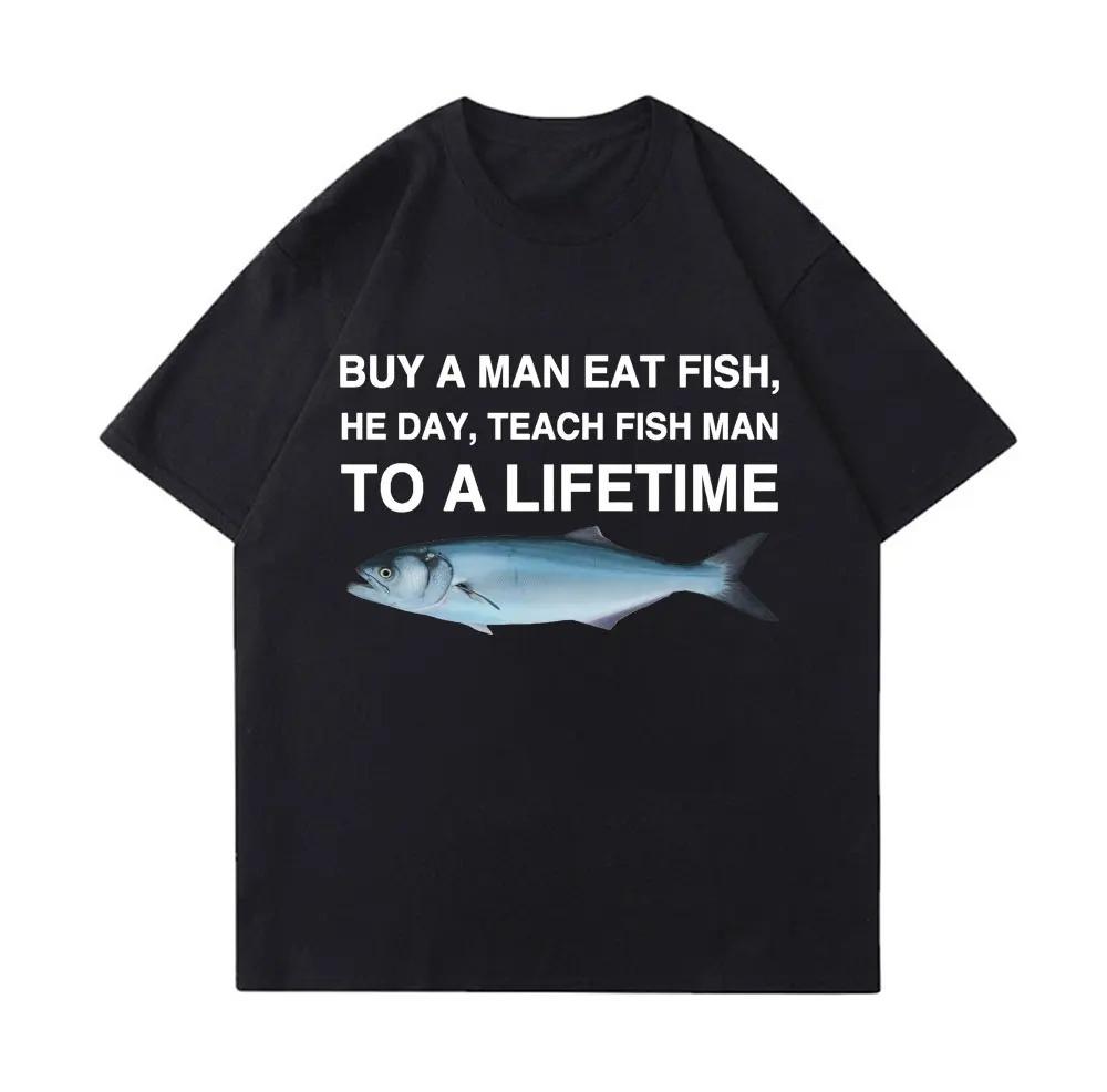 Купить Унисекс Ешь Рыбу Он День Учит Рыбу Унисекс На Всю Жизнь Печатный Смешной Мем Повседневная Футболка С Коротким Рукавом Круглый Вырез Женская Одежда