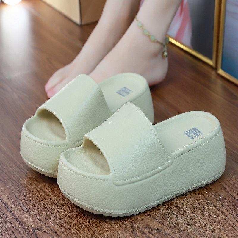 Лето 2024, новые однотонные приподнятые толстые женские тапочки, удобные противоскользящие домашние и уличные пляжные тапочки из ЭВА с мягкой подошвой