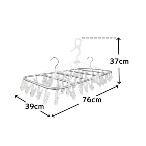 Umemigusa Clothes Pinch Hanger, 52 Clothes Pinch, Aluminum Frame with Polycarbonate Clothes Pinch, 2 Types of Drying Clothes, UV Resistant, Rust Resis