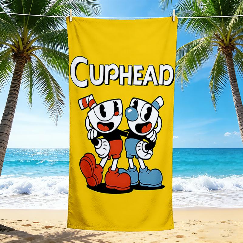 1Pc Cuphead Mugman Adventure Beach Towel, Quick Dry, Multi-Use for Beach Pool Gym Yoga Home Travel, Christmas, Halloween, Xmas Gift M929369