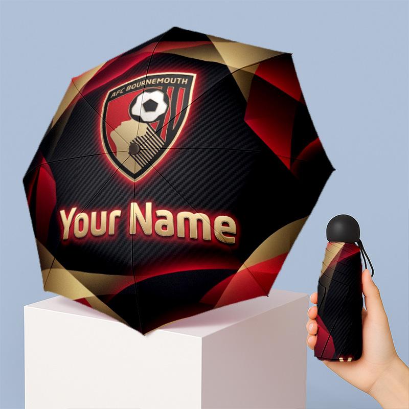 Bournemouth Football Manual Five Fold 8 Rib Umbrella Support Custom Text, Lightweight Travel Umbrella