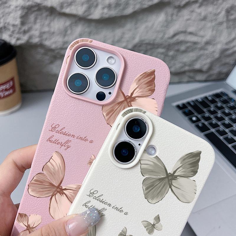 Чехол для телефона с цветным рисунком бабочки из кожи и текстурой для iPhone 16 Pro 15 14 13 12 Pro Max, ударопрочный матовый тонкий однотонный цветной мягкий чехол из ТПУ с защитой от падений