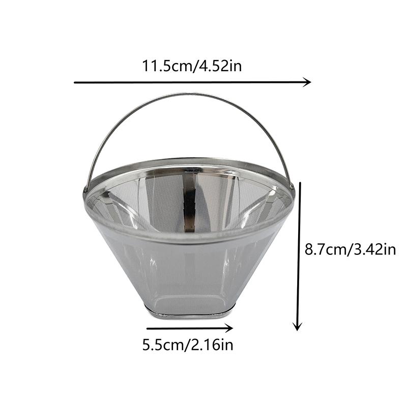 Конусный кофейный фильтр для кофе многоразовый из нержавеющей стали с ручкой