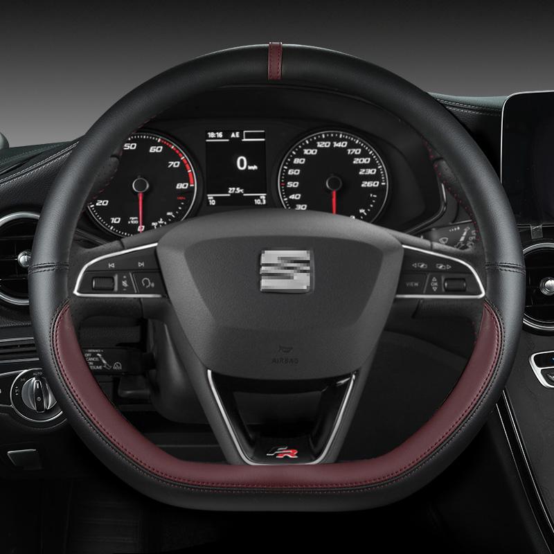 xkzh8 Microfiber Leather Car Steering Wheel Cover Non-Slip 38cm For Seat Tarraco Arona Ateca Ibiza Toledo Mii Leon Arosa Exeo ST FR
