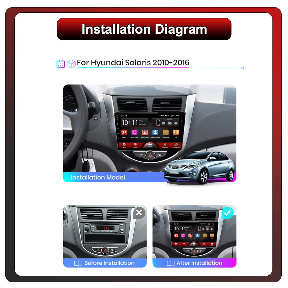 2DIN Android Автомагнитола Car-Play, Hyundai Solaris Accent Verna 2010-2016, Мультимедийный Плеер Головное Устройство Стерео Навигация GPS BT WIFI, 1+16ГБ