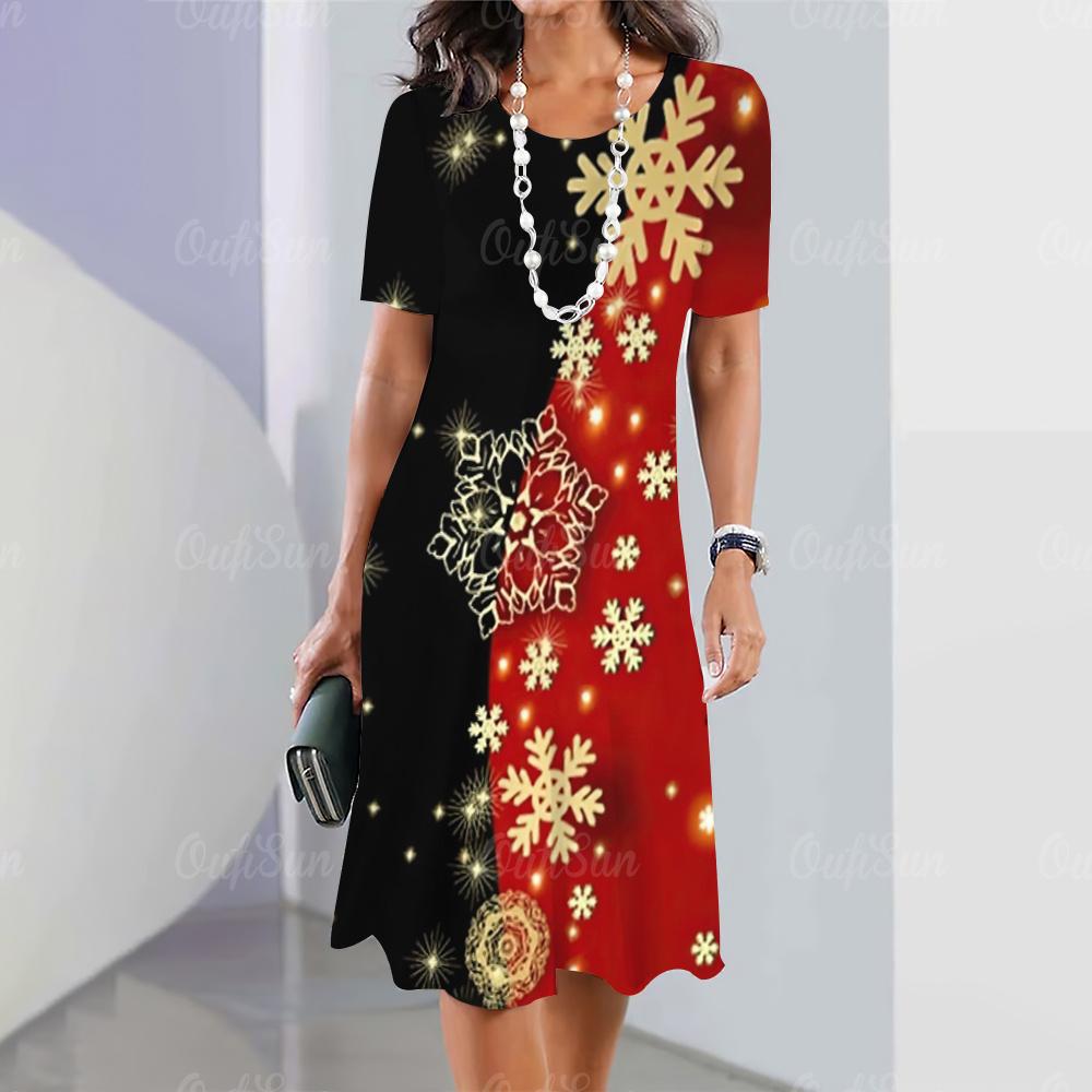 Nuevos Vestidos de Mujer Vestidos Vintage Navidad Starlight Impreso Повседневное Manga Corta 2023 Moda Mujeres Плюс Размер Ropa Y2K