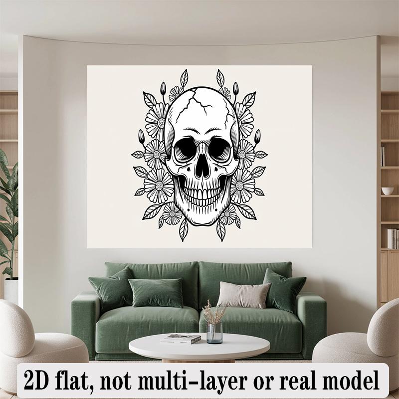 Happy Birthday Backdrop Skull Floral Polyester Party Wall Decor