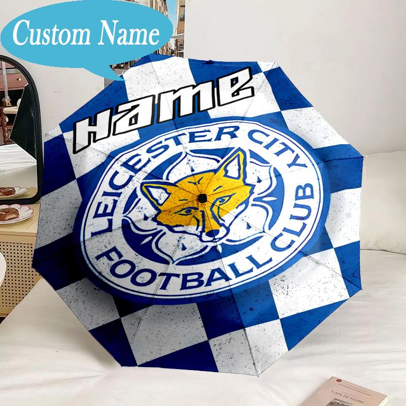 Custom Name Umbrella Leicester Football Club Umbrella 8-Frame for Travel, Camping, Casual Lightweight Portable, Essential for Family Gifts