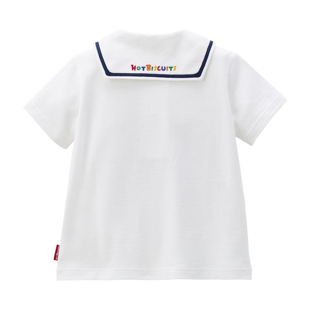 Футболка с коротким рукавом для мальчиков и девочек с воротником-моряком, белая, 100 см [MIKIHOUSE BISCUITS], детская, 72-5201-683