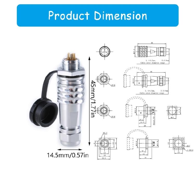 SF12 Connector Plug and Socket Set, Waterproof Metal Aviation Plugs SF1210 Plug SF1212 Socket for Electronic Devices