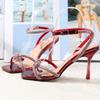 Fashion Luxury Rhinestone Patent Leather Women Sandals Thin Heel Open Toe Super-high Heel Designer Shoes Cross Tied Party Dress Shoes