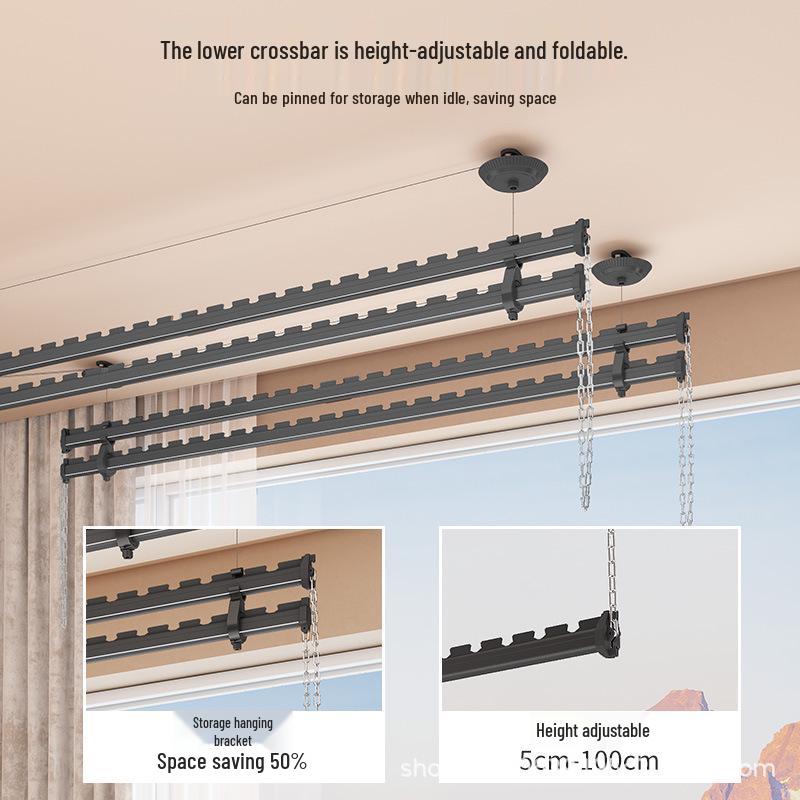 Manual Hand-Crank Double Rod Clothes Drying Rack for Balcony