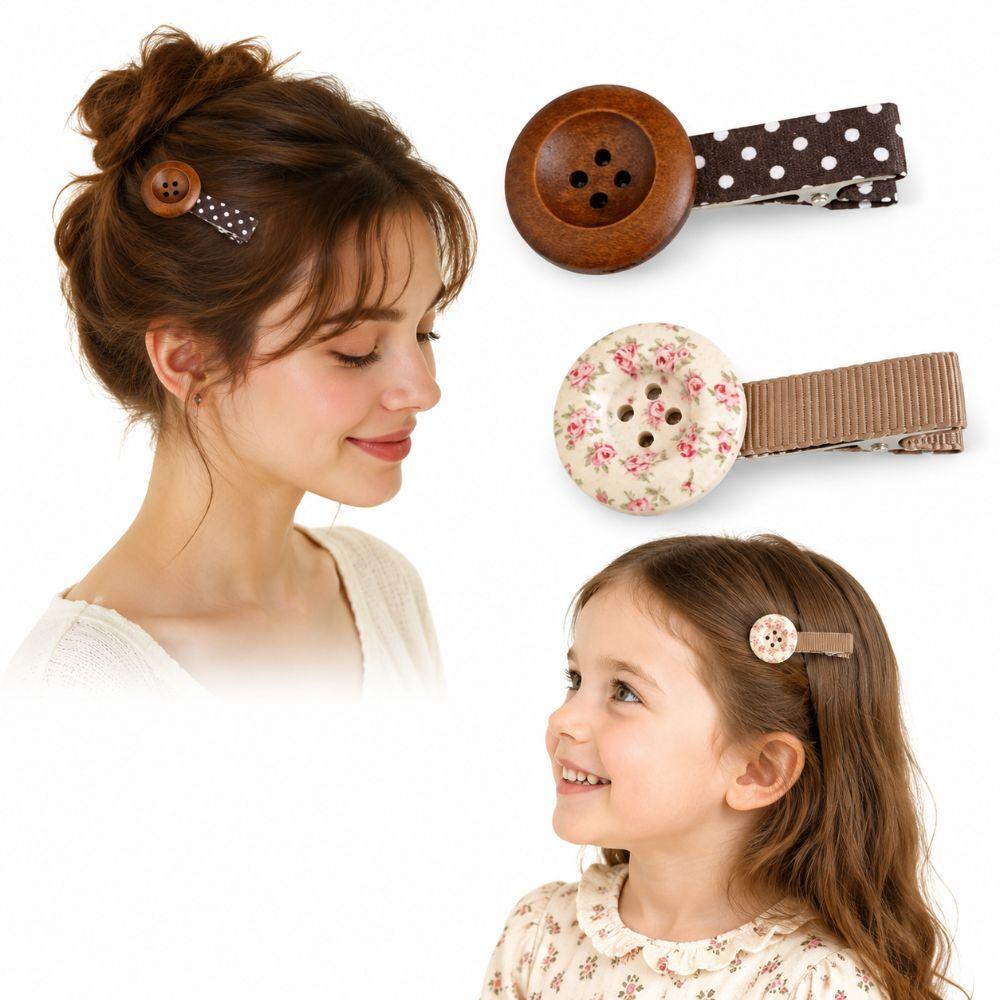 Floral Design Polka Dot Button Hairpin Sweet Side Clip Floral Barrettes For Women Kids