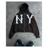 ZYLLO Y2k Harajuku Retro Trendy Brand Letter Embroidery Oversized Swetshirt Women High Street Fashion Loose Zipper Hoodie
